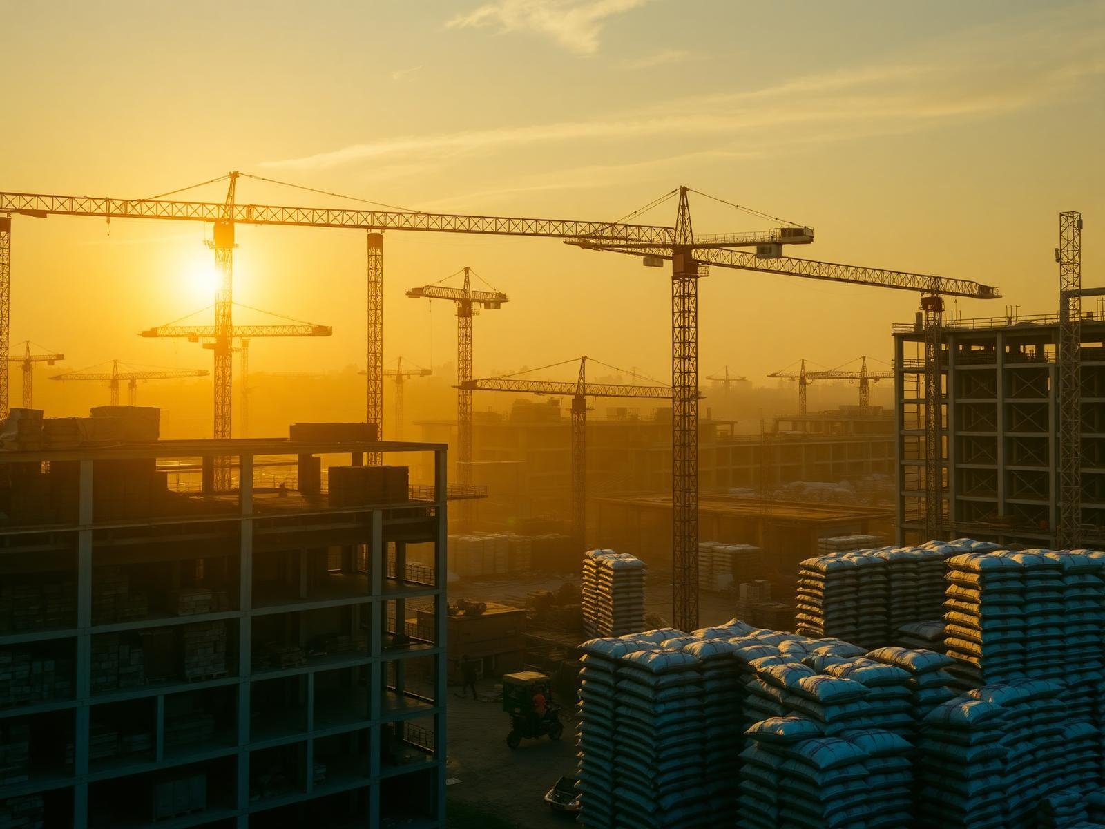 Construction site at golden hour